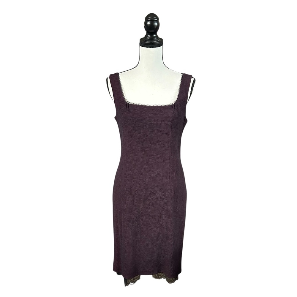 VTG Nanette Lepore Petites Purple Black Lace Sleeveless Mini Dress 90s Goth 8P
